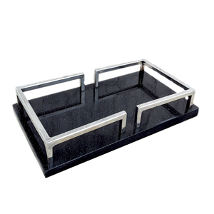 Base en marbre poignées en aluminium forme Rectangle brillant polonais créatif sous émaillé plats et assiettes plateau de service maison de luxe - Product Image 4