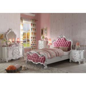 Juego de dormitorio infantil de madera Issabel con tallados, acabado blanco - Product Image 1