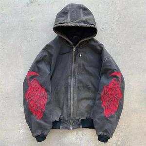 เสื้อมีฮู้ดพิมพ์ลายกรดบอริกสำหรับผู้ชายเสื้อฮู้ดและเสื้อกันหนาวผ้าฝ้ายหนาสีดำ Y2K หรูหรามีฮู้ด480 GSM - Product Image 2