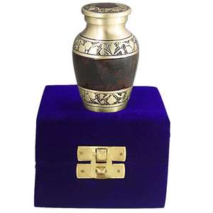 Set of 4 Pcs Green Color <b>Small</b> Keepsake Brass Cremation <b>Urn</b> <b>for</b> <b>Human</b> <b>Ashes</b> Golden Higher Hand Engraved Design With Bag - Product Image 3