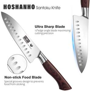 HOSHANHO Couteau <span class=keywords><strong>Santoku</strong></span> de 7 pouces Couteau de cuisine professionnel en acier inoxydable à haute teneur en carbone Couteau de cuisine super tranchant avec manche en bois - Product Image 3