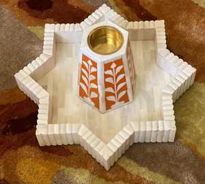 Brûleur d'encens en résine de plateau mabhara par Axiom Home Accents, pierre naturelle, dernier cri d'incrustation d'os - Product Image 5