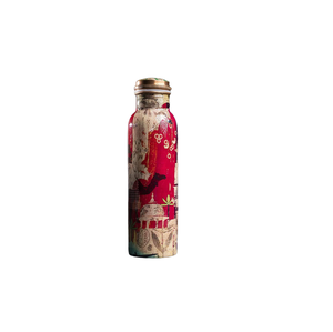 Bouteille d'eau de voyage en cuivre pur à 100% avec un design floral, des ustensiles de cuisine émaillés et fabriqués en Inde. - Product Image 1