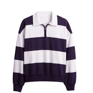 Jersey con logotipo personalizado para hombre 100% algodón polar de gran tamaño cuello redondo bordado sudadera pulóver a rayas sudadera de gran tamaño - Product Image 5