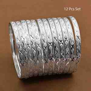 Wholesale Silver Plated Brass Bangles-Customized Size 12 Piece Set Women's Party Traditional <b>Fashion</b> Bangles - Product Image 1