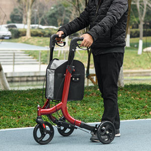 HOMCOM Height Adjustable <b>Walker</b> with <b>3</b> <b>Wheels</b> and Storage Pocket, Aluminum, 68x68x86.5-99 cm, Red - Product Image 2