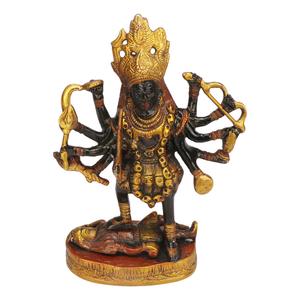 Statue artisanale en laiton de la déesse Kaali Maa Mahakali, design Art Déco Shabby Chic pour la décoration de bureau et de maison, idéale pour les festivités de Diwali - Product Image 1