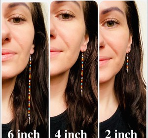 Thin Long Dangle Colorful Boho Hippie Earrings Quality <b>Emerald</b> Green Beaded Tassel Earrings - Product Image 2