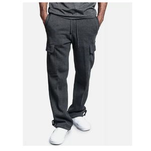 กางเกงวอร์มคาร์โก้ของผู้ชายกางเกงวอร์มทรงหลวมแบบตรงมีกระเป๋าผ้าย้อมสีล้วนความต้องการสูง - Product Image 4