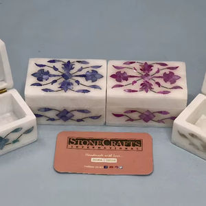 Boîte à bijoux en marbre blanc fait main avec incrustation de nacre | Boîte de rangement en pierre de luxe | Cadeau souvenir décoratif - Product Image 6