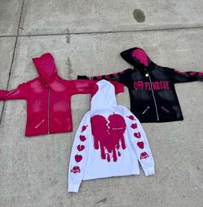 Hombres Streetwear Pullover Hoodie Vintage French Terry Custom Oversized Sun Faded Washed Applique Bordado Hoodie - Product Image 5