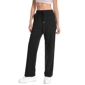 Pantalons de survêtement amples et droits pour femme, en coton uni, style ample et large, pour la salle de sport - Product Image 1