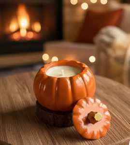 Bougie parfumée en cire de soja naturelle de qualité supérieure dans un pot en céramique avec un design de pot de citrouille pour la décoration de la maison et les cadeaux - Product Image 4