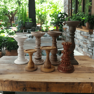 Antique Modern Farmhouse Indian Artisanal Eco-friendly Handmade Mango Wood Crafts Luxury Home Decor <b>Pillar</b> Candle Stand - Product Image 4