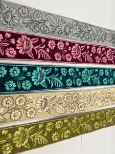 Fait à la main 9 Mtr. Robes de luxe en dentelle sacs décontracté ethnique traditionnel broderie Style simple 3D motifs floraux fantaisie fleurs 3D - Product Image 3