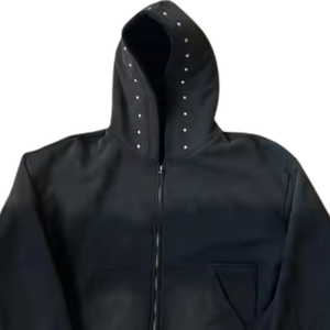 <b>Black</b> <b>Zip</b> <b>Hoodie</b> Men Women Rhinestones Customized Fashion Streetwear Casual Warm Soft Trendy Autumn Daily Wear Sweatshirt - Product Image 4