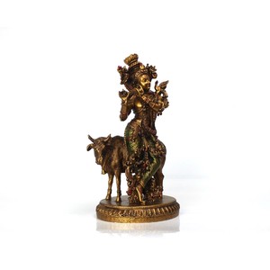 Artisanat en métal finition laiton résine, motif Vache Krishna, style Art Déco traditionnel, pour décoration de bureau, salon, extérieur et maison, idéal pour un anniversaire - Product Image 3