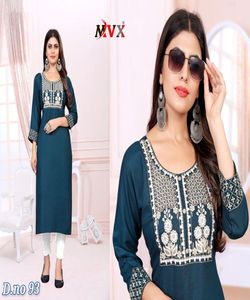 Longue coupe Kurti avec broderie travail imprimé crêpe filles indiennes portent prêt à porter pas cher bas prix en gros Surat ethnique - Product Image 1