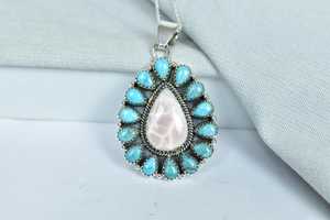 ทำด้วยมือ18นิ้วปรับโซ่ทองชุบชมพู Larimar เงินสเตอร์ลิงจี้อัญมณีสีเขียวขุ่นสร้อยคอ - Product Image 5