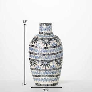 Vase écologique en nacre, motif bleu et blanc, fait main, décoration de luxe pour la maison, vente en gros, décoration intérieure et présentation pour salon - Product Image 3