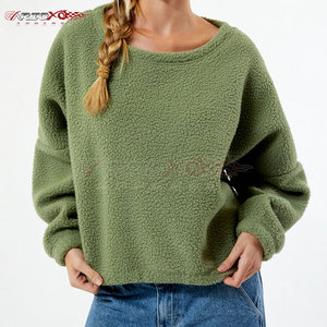 <b>Women's</b> Winter Sherpa Fleece Sweatshirt Loose Design and Drop Shoulder Style Printed Woven Fabric for Autumn - Product Image 1