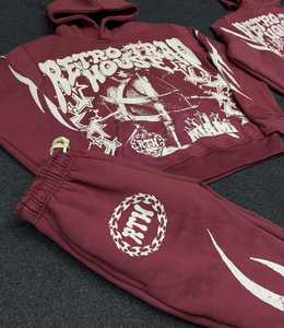 Recién llegado, conjuntos de chándal Vintage Unisex para hombre, Jersey lavado con estampado de angustia para todo tipo de clima, sudaderas con capucha, pantalones acampanados, Invierno grueso - Product Image 1