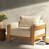 Fauteuil de salon de luxe en bois massif avec coussins amovibles, mobilier de patio résistant aux intempéries pour complexe hôtelier, hôtel et bord de piscine