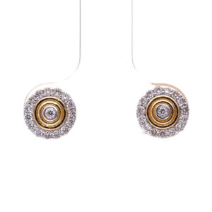 Pendientes de Botón de Halo con Diseño de Ojo de Buey en Dos Tonos de Oro y Plata de Ley para Mujer - Product Image 1