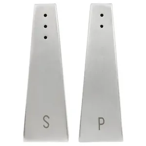 Ensemble de salières et poivrières en acier inoxydable brossé, design pyramidal, distributeur d'assaisonnement de table, rechargeable, vente en gros - Product Image 4