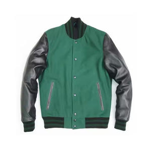 Veste universitaire en cuir véritable letterman en laine pour hommes, veste noire avec logos brodés en couleur personnalisés pour hommes - Product Image 5