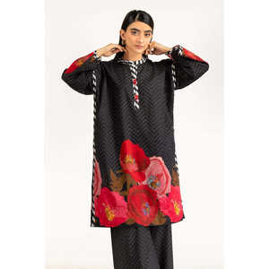 ชุดเซ็ตเสื้อผ้าลำลองสีดำพิมพ์ลายผ้าแคมบริคสำหรับผู้หญิง ไซส์ XXS/XS ผ้าเครปสำหรับฤดูใบไม้ผลิ/ฤดูร้อน ชุดสองชิ้นพร้อมเสื้อดีไซน์สวย - Product Image 2