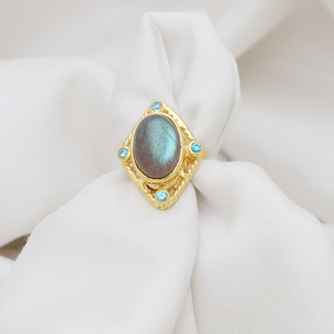 925 Sterling Silver Classic Wedding <b>Ring</b> Blue Topaz <b>Labradorite</b> Gemstone 18K Gold Plated Party Wear <b>Ring</b> - Product Image 2