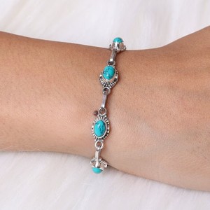 Genuine Blue Turquoise Oval Shape Bezel Setting Solid 925 Sterling <b>Silver</b> Vintage Baho Handmade <b>Bracelet</b> For Women Fine Jewelry - Product Image 2