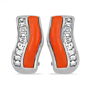 Boucles d'oreilles tendance en argent, zircon orange, perle et diamant, plaqué rhodium, bijoux religieux à la mode pour femmes, pour les fêtes, cadeaux - Product Image 1