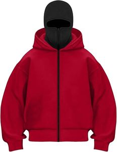 Veste à double capuche Broderie Lavage à l'acide Ninja Balaclava Zip Hommes Sweats à capuche avec masque de ski - Product Image 1