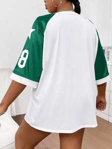 Oversized <b>Green</b> 68 <b>Mesh</b> Jersey Shirt for Women V Neck Varsity Style Sports <b>Top</b> Casual Streetwear Summer Wholesale Men's T-shirts - Product Image 3
