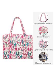 Sac fourre-tout en coton matelassé rose, grand et fait à la main, fermeture à glissière personnalisable, design vintage écologique, pour l'épicerie des dames - Product Image 2