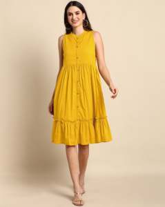 Trendmalls Vestido occidental hasta la rodilla sin mangas de rayón para mujer () - Product Image 5