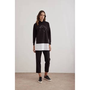 Blusa Holgada de Seda y Lino para Mujer, con Bordado y Encaje, Cuello Asimétrico, Diseño a Cuadros y Rayas - Product Image 4