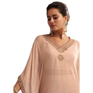 Blush Pink Embroidered Kaftan Sharara Set in <b>Organza</b> Luxury Party and Wedding Reception Wear Womens Designer Outfit - Product Image 5