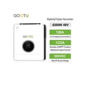 GOOTU Inverter surya 6,2 kW kontrol MPPT 120A, Inverter tenaga surya maks 6200W Input PV