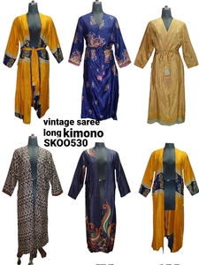 ชุดเดรสยาวกิโมโนผ้าไหมส่าหรีสไตล์วินเทจ,ชุดเดรสกิโมโนสไตล์โบโฮอินเดียดีไซน์หลากสีสำหรับฤดูร้อน - Product Image 2