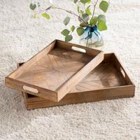 Plateau de service en bois rustique avec poignées confortables pour la cuisine, le restaurant, l'hôtel et la décoration de la maison