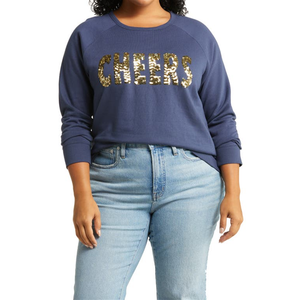 Felpa Caslon(r) Cheers Navy Indigo Taglia 2X con Paillettes, Stampa in Rilievo e Ricamo Invernale - Product Image 1