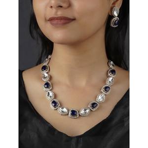 Conjunto de collar de joyería fina azul estilo Polki sintético PK-S10B - Product Image 1