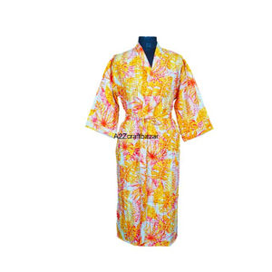 Kimono Hecho a Mano 100% Algodón para Mujer, Estampado Floral Indio, Cuello en V, Cierre con Cinturón, Manga Larga, Bata Suave y Transpirable - Product Image 2