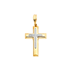 Elegante colgante de Cruz Chapado en dos tonos de oro de 14K Unisex para niños, diseño hueco de lujo, circón, joyería clásica de nuevo diseñador único - Product Image 1