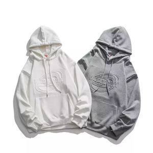 Pull à capuche en molleton éponge blanc avec logo en relief 3D pour hommes, avec poche kangourou, ourlet côtelé, les plus demandés pour les soldes d'hiver - Product Image 6