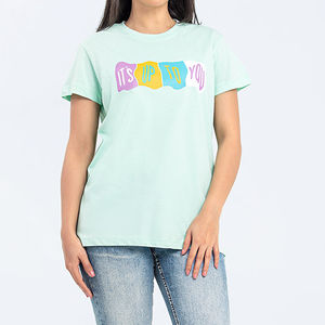 Camiseta de algodón de manga corta con cuello redondo para mujer Fabricada con diseño impreso digital Ropa de moda - Product Image 6