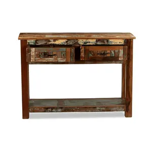 Reclaimed Wood Distressed Finish 2 Drawer Living Room Console Table Most Selling Console Table Recycled Wood Furniture